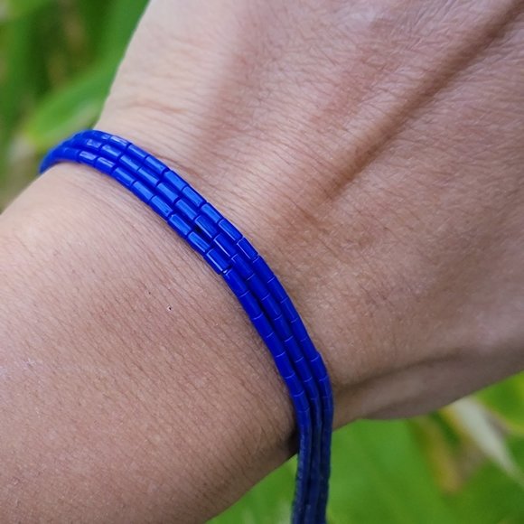 Native American handmade hand strung stabilized lapis lazuli three strand sterli - Picture 15 of 16